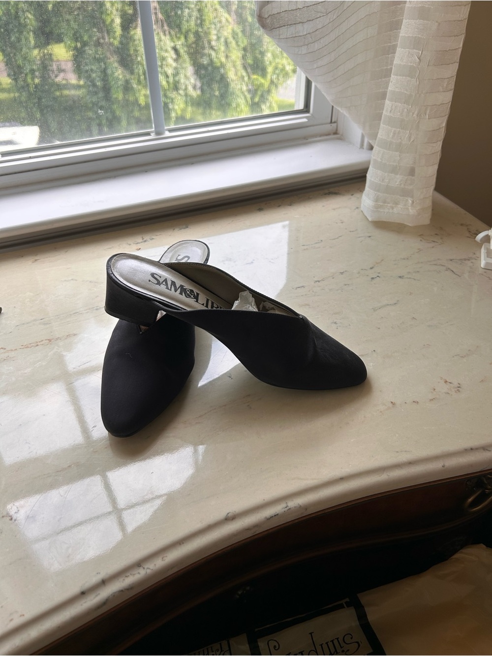 Sam & Libby Black Satin Mules